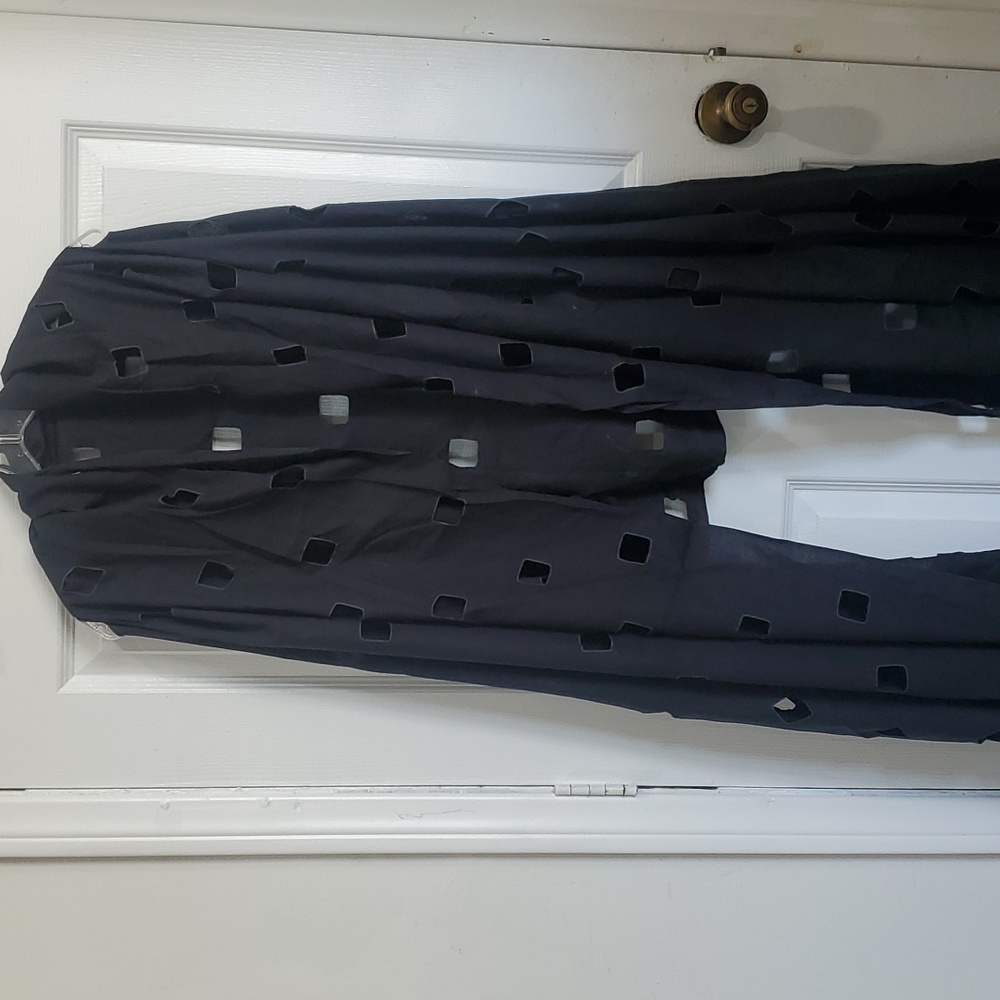 Free Style Square cut outs open Front black Cloth duster Jacket 3/4 Sleeves M L - Picture 7 of 8